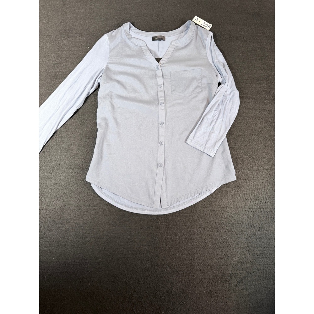 The Limited Womens Blue Mixed Media Button Down Blouse XS Pocket Top